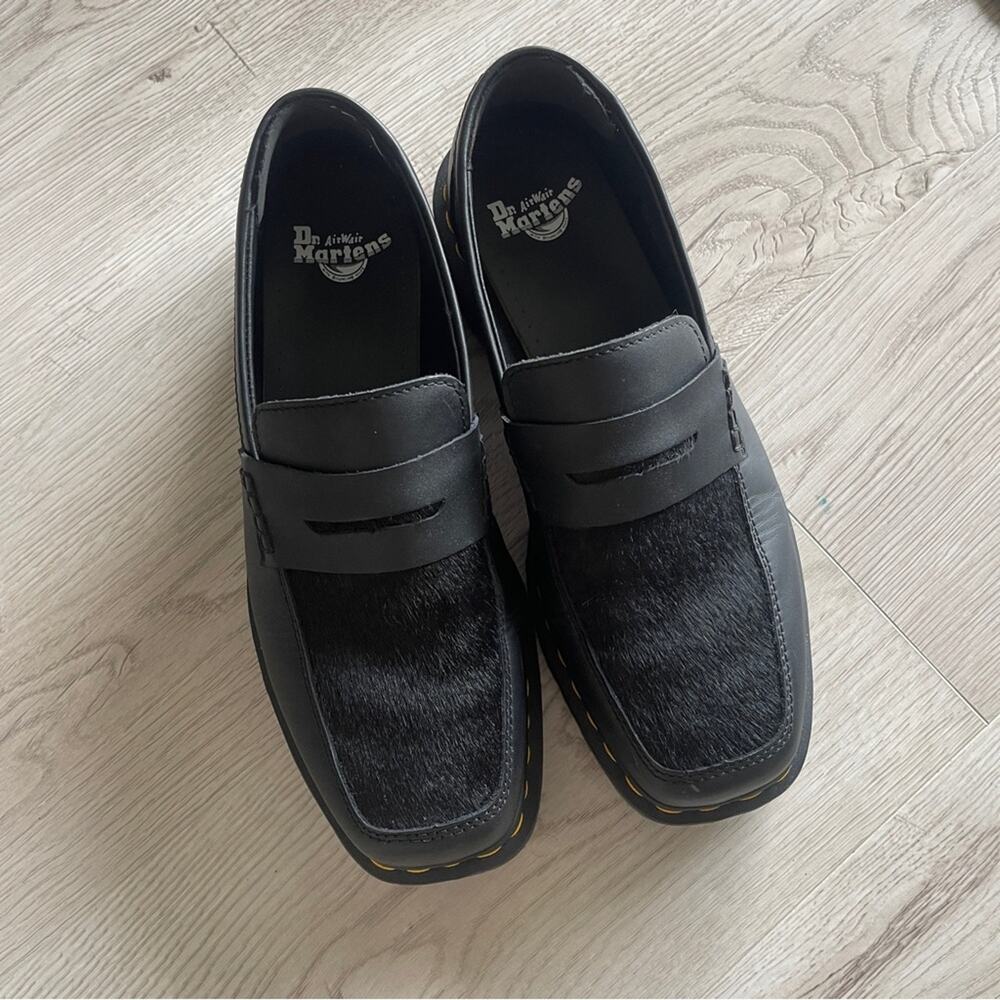 Men’s Dr Martens Penton Bex Square Toe Black Leather Pony Hair Platform Loafers
